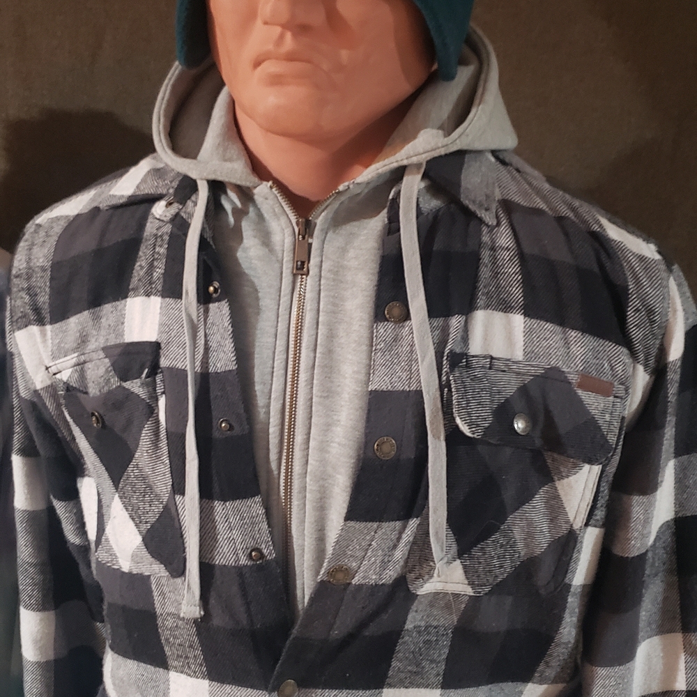 Black and Gray Plaid Jacket with Hoodie